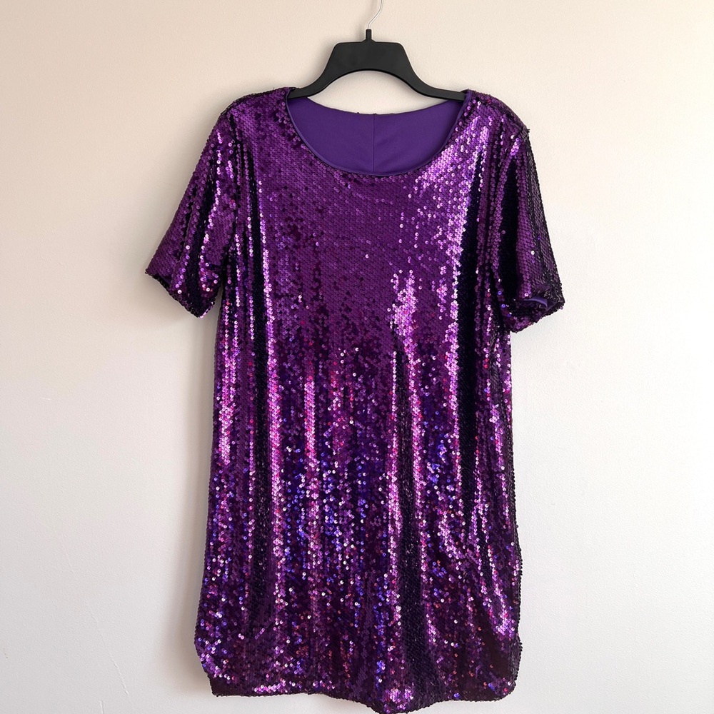Purple Sequin Short Sleeve Dress